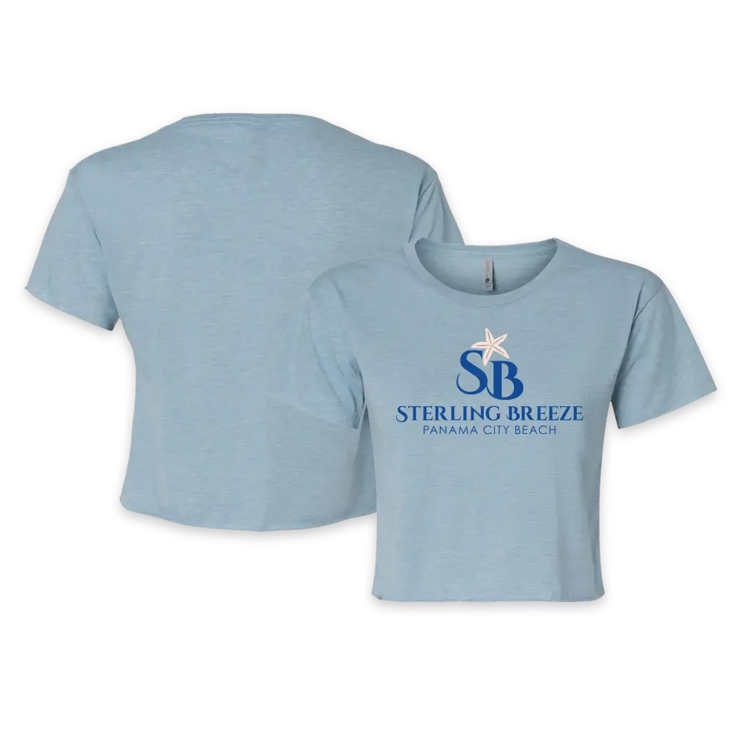 [5080- S- Stonewash Denim] Sterling Breeze - Ladies Crop Tee, Full Front! (Stonewash Denim, S)