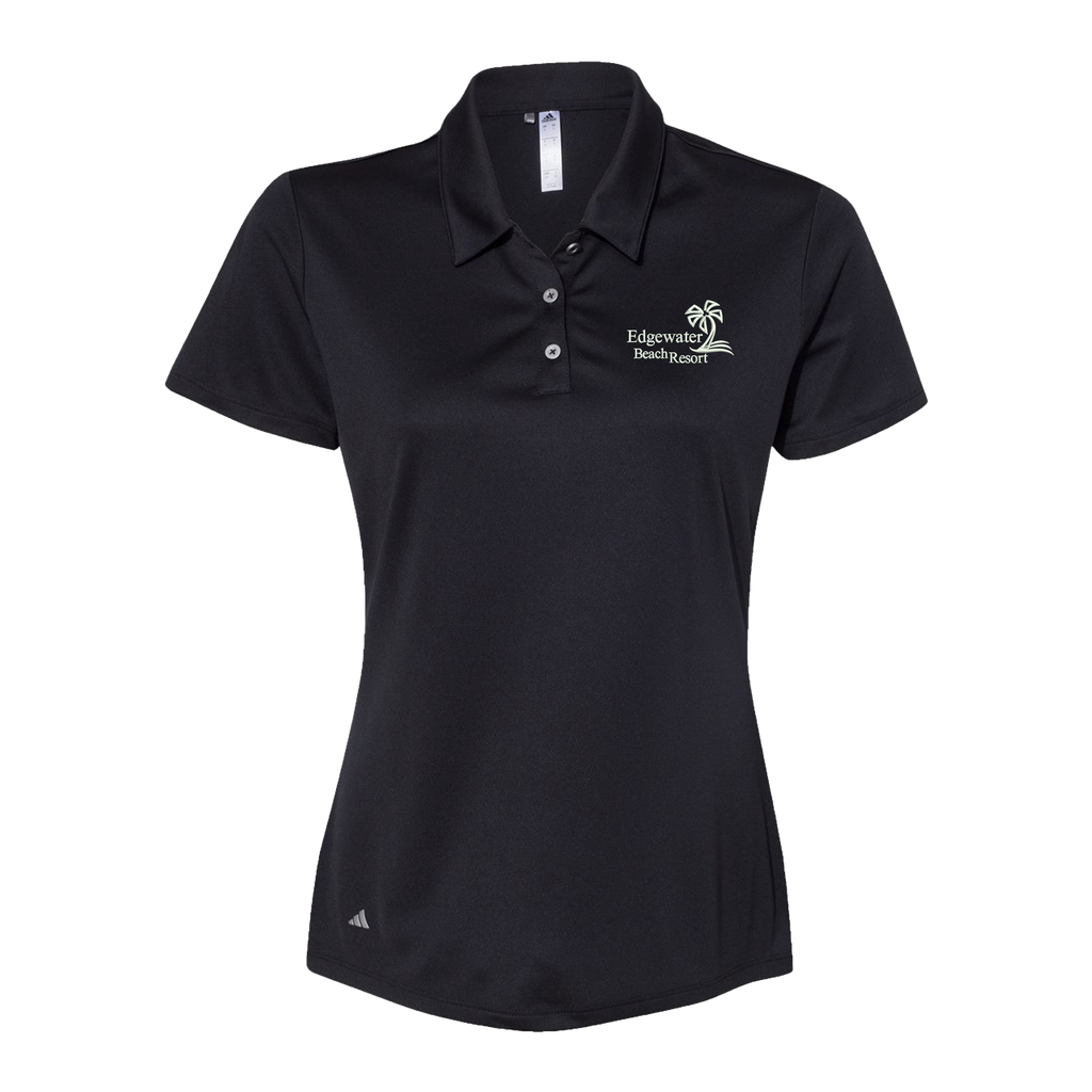 [A231- S- Black] Edgewater Beach Resort Adidas Women's Embroidered Polo  (Black, S)