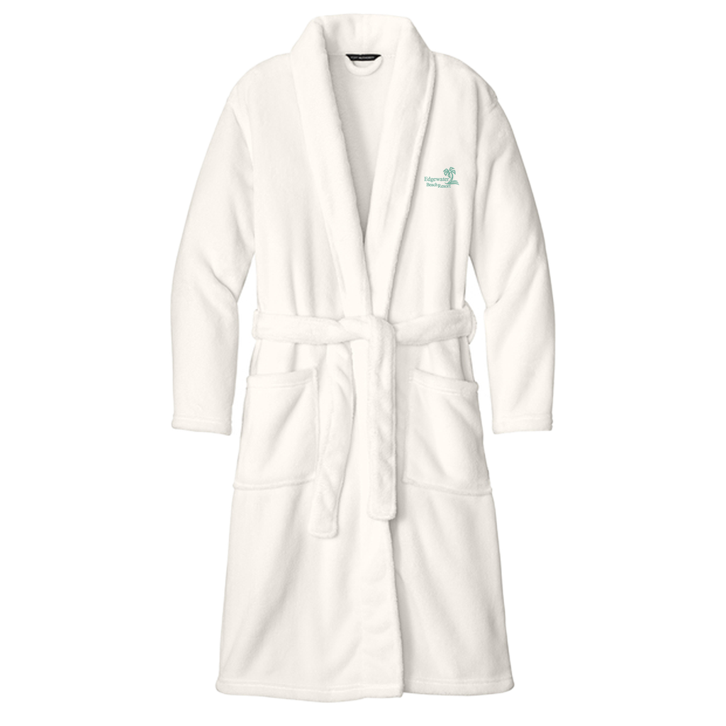 [R102 - S/M - Marshmallow] Edgewater Beach Resort Embroidered Plush Microfleece Collar Robe (Marshmallow, S/M)