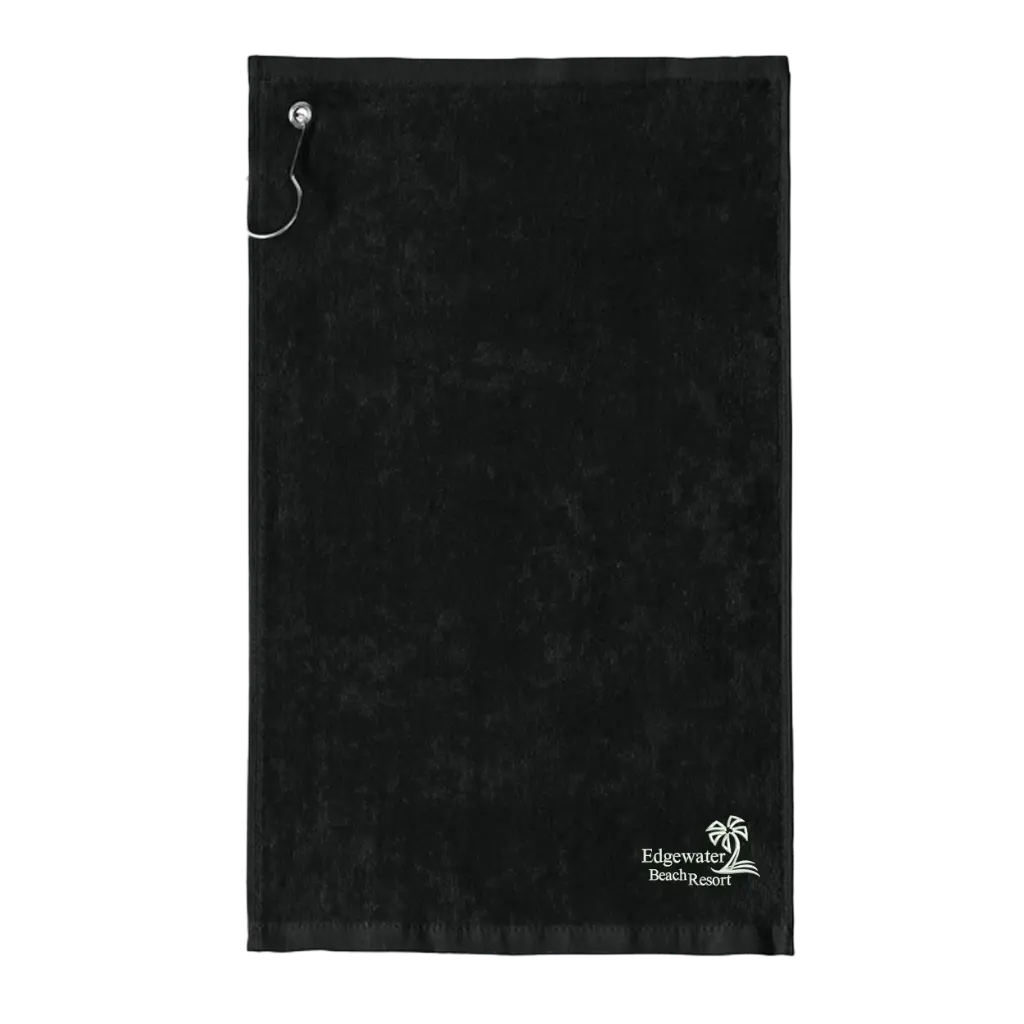 [TW500-Black] Edgewater Beach Resort Embroidered Grommeted Hemmed Towel  (Black)