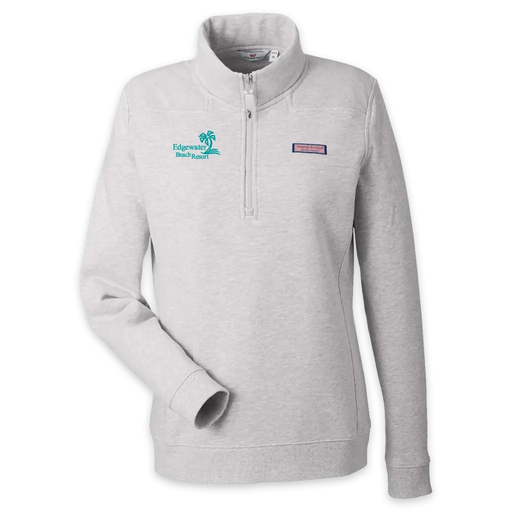 [K002795- XS- Grey Heather] Edgewater Beach Resort Vineyard Vines Women’s Collegiate Shep Quarter-Zip Sweatshirt (Grey Heather, XS)