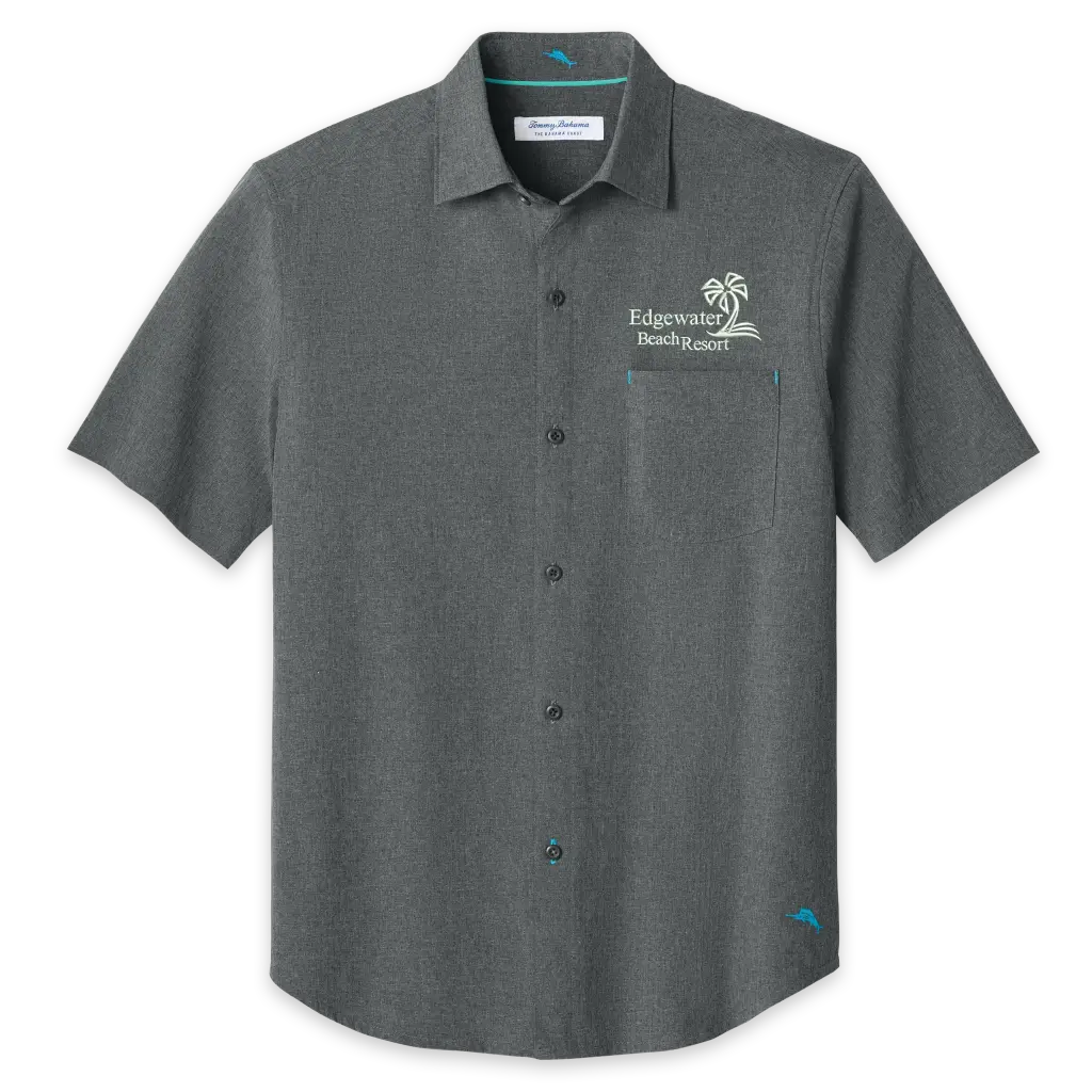 [ST326815TB- S- Coal] Edgewater Beach Resort Tommy Bahama® Sandy Point Short Sleeve Shirt (Coal, S)