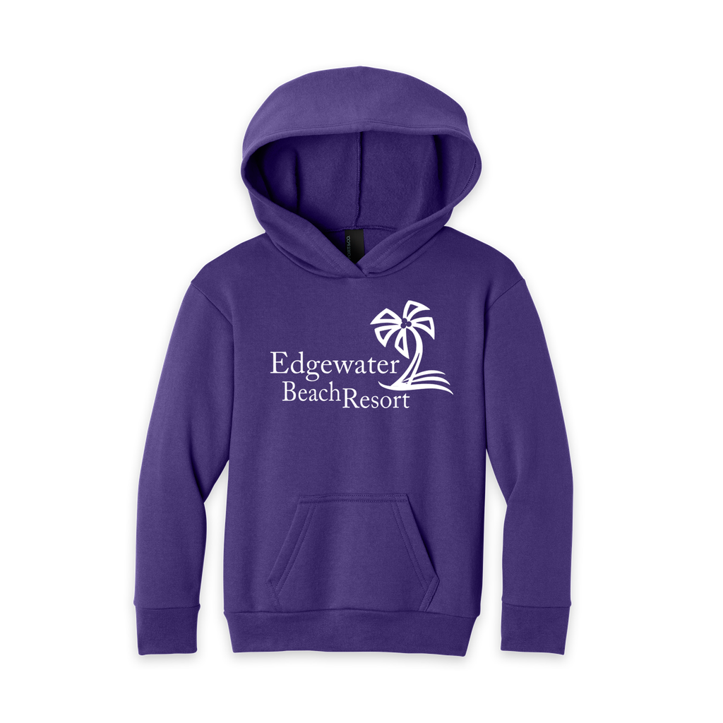 [PC68Y- Y-XS- Team Purple] Edgewater Beach Resort Easy Fleece Pullover Hooded Sweatshirt - Youth (Team Purple, Y-XS)