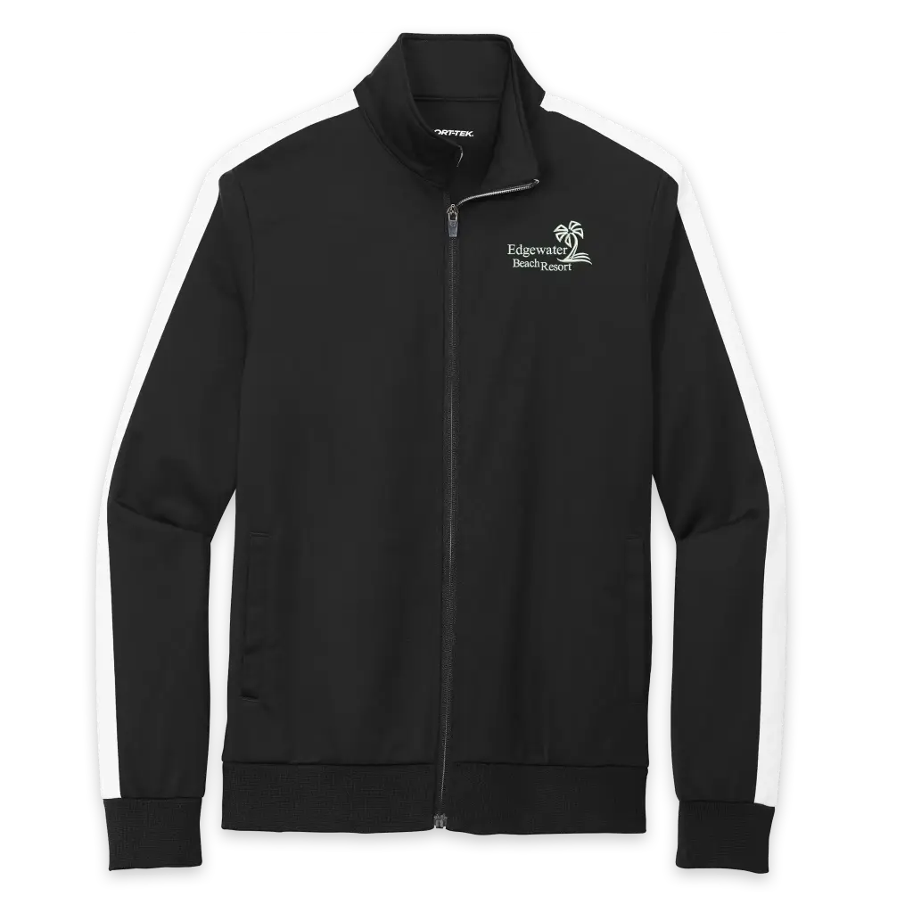[JST94- XS- Black/White] Edgewater Beach Resort Tricot Sleeve Stripe Track Jacket (Black/White, XS)