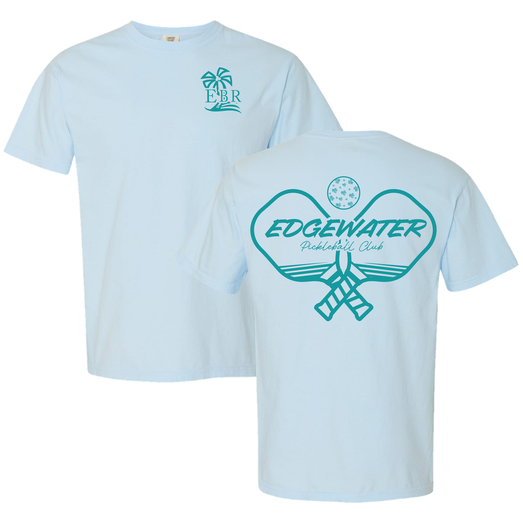[1717-S-Chambray] Edgewater Beach Resort Comfort Colors Pickleball Club Tee  (S, Chambray)