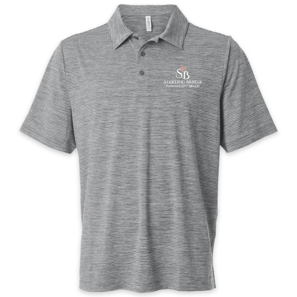 [TT125-XS- Black Heather/White] Sterling Breeze Men's Relay Heathered Stripe Polo (XS, Black Heather/White)